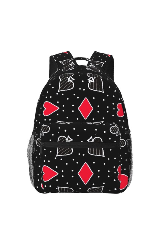 Card Suits Print Backpack for Both Men and Women, Basic Bookbag for College, Work, or Travel,Rucksack Computer Bag-One Size