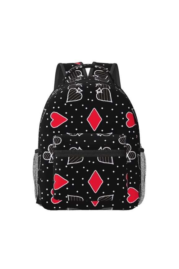 Card Suits Print Backpack for School,15.6 inch Laptop Back Pack for High School and College Students, Waterproof Computer Bookbag-One Size
