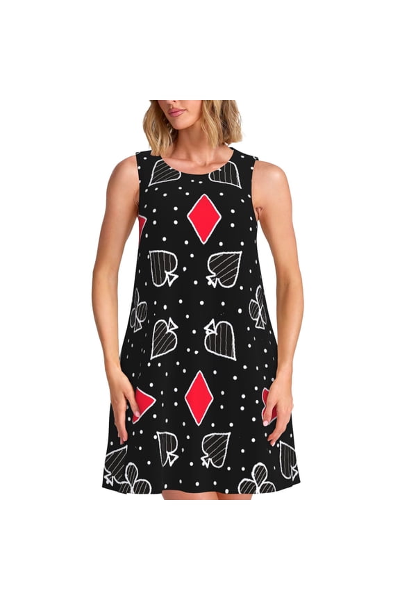Card Suits Print Women's Sleeveless Dress, Loose Fit Casual Dress for Women, Summer Fashion Dress