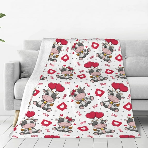 Honeii Caring Cow Print Fleece Blanket - Throw Blanket for Bed, Sofa, Couch, Camping, and Travel , Microplush Ultra Soft Warm Blanket-40"x30"