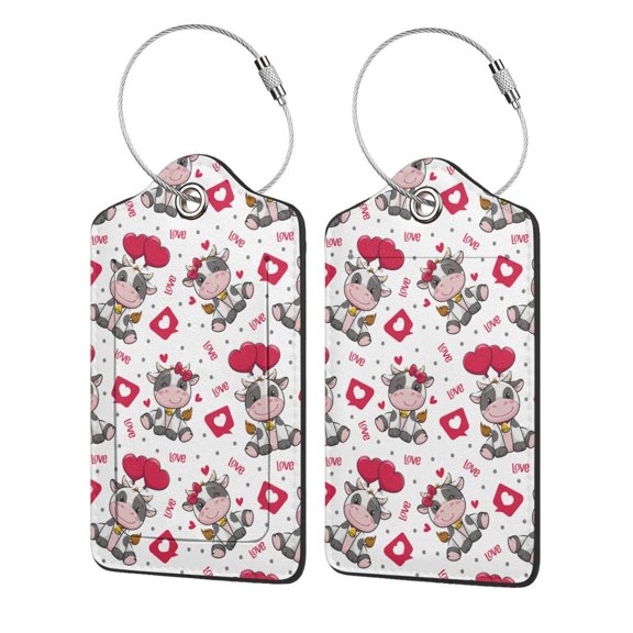 Honeii Caring Cow Print Leather Luggage Tag for Suitcases,ID Tags,Bag Tags for Luggage,Functional Travel Tag-1
