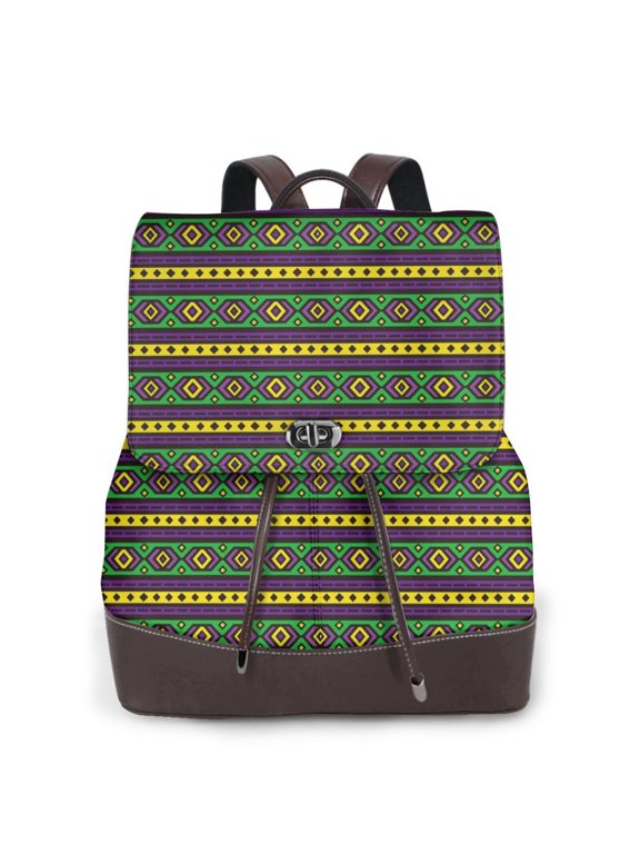 Carnival Mardi Gras rint Leather Backpack,Trendy Leather Backpack,PU Leather Daypack, Ideal for Work, School, Nurse, College & Travel