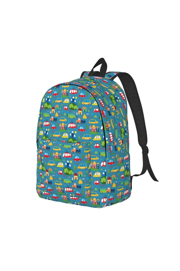 Cars Transportation Print Canvas Backpack for School & Outdoor,Laptop Excursion Backpack,Notebook School Bookbag For Men Women,for Work, Travel, and Everyday Use-Medium
