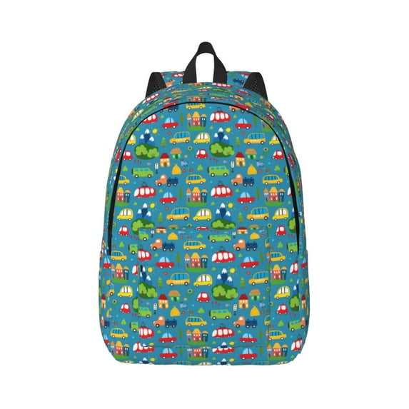 Honeii Cars Transportation Print Canvas College Laptop Backpack, Durable Rucksack Travel Notebook Bag School Backpack Book Bag for Men Women-Small