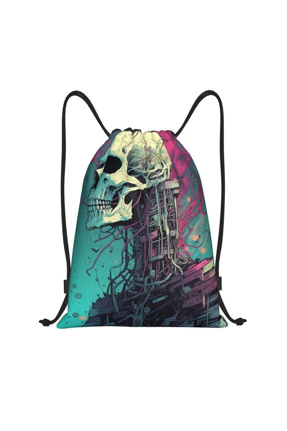 Cartoon Art Skull Print Drawstring Backpack,Drawstring Bags String Backpack Gym Cinch Sack Backpack Sport Bag Draw-