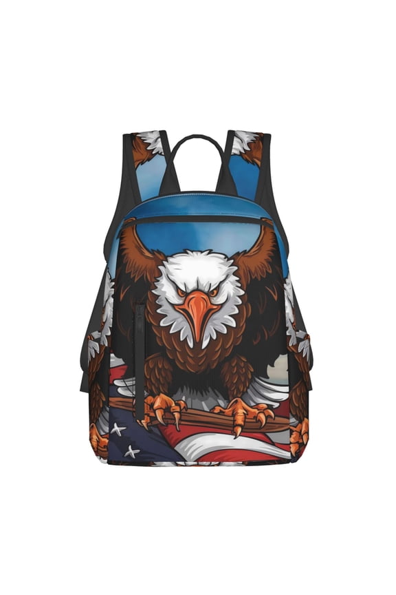 Cartoon Bald Eagle USA Print Lightweight Backpacks,Carry on Backpack,Durable Backpack for School, Work & Travel