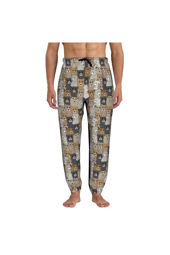 Cartoon Bear Print Mens Jogger Sweatpants, Men's Lounge Pants with Pockets-