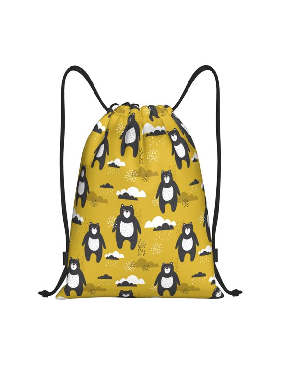 Cartoon Bear Yellow Print Drawstring Backpack,Drawstring Bags String Backpack Gym Cinch Sack Backpack Sport Bag Draw-Small