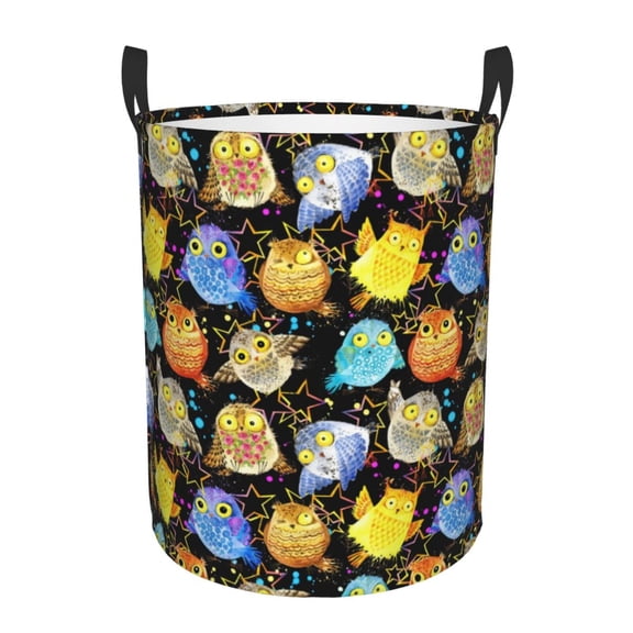 Honeii Cartoon Bird Owl Print Laundry Hamper Basket,Baby Nursery Woven Storage Basket for Toys Bin,Pillows,Blankets,Clothes-Medium