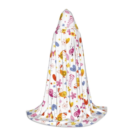 Honeii Cartoon Birds & Flowers Print Poncho Cape, Cloak Coat, Snuggly Hooded Wearable Blanket, Hooded Cape For Teenagers,Halloween Costumes-Large