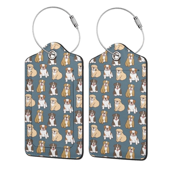 Honeii Cartoon Bulldog 1 Print Leather Luggage Tag for Suitcases,ID Tags,Bag Tags for Luggage,Functional Travel Tag-1