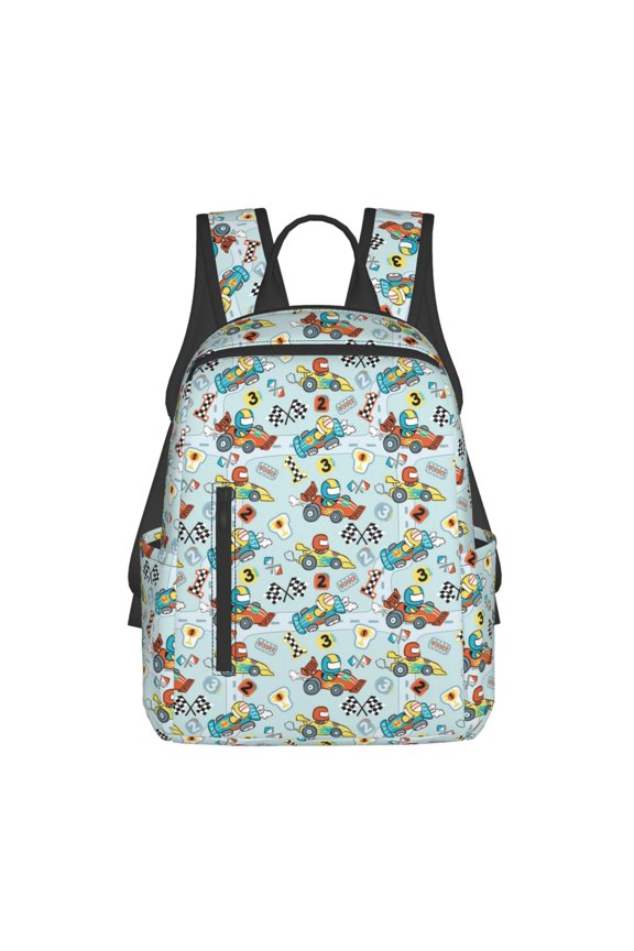 Cartoon Car Racing Print Lightweight Backpacks,Carry on Backpack,Durable Backpack for School, Work & Travel