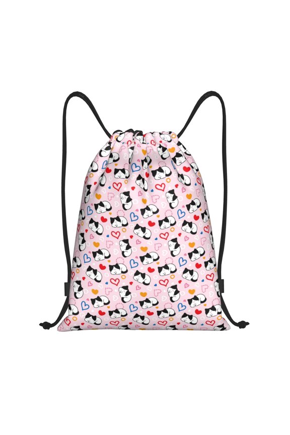 Cartoon Cat And Heart Print Drawstring Backpack,Drawstring Bags String Backpack Gym Cinch Sack Backpack Sport Bag Draw-Small