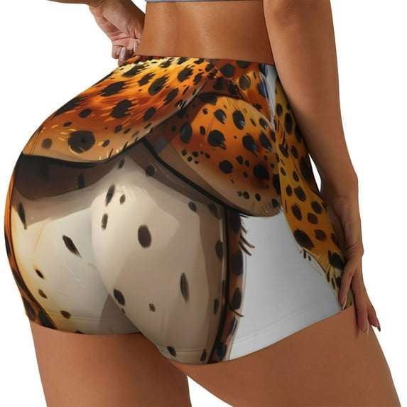 Honeii Cartoon Cheetah With Attitude Print Women's Workout Shorts, Gym Shorts for Active Wear, Sports Shorts,Women's Running Shorts,Quick Dry Athletic Shorts-Medium