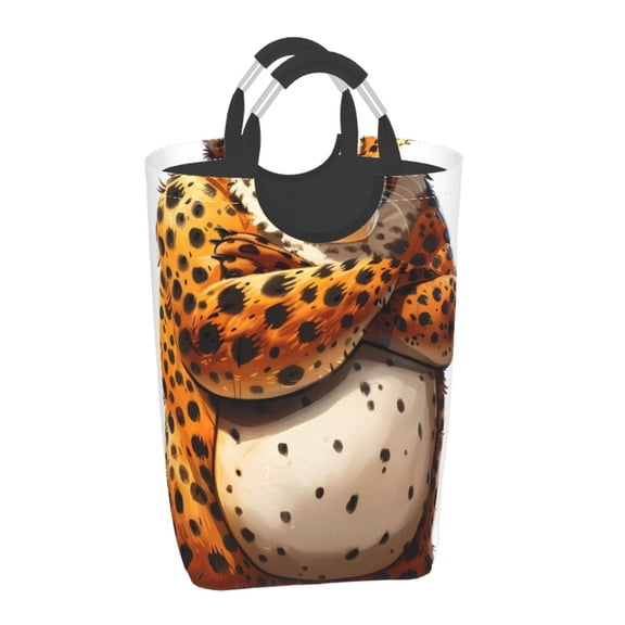 Honeii Cartoon Cheetah With Attitude Print Laundry Hamper Collapsible Laundry Baskets, Freestanding Waterproof Clothes Hamper with Easy Carry Handles