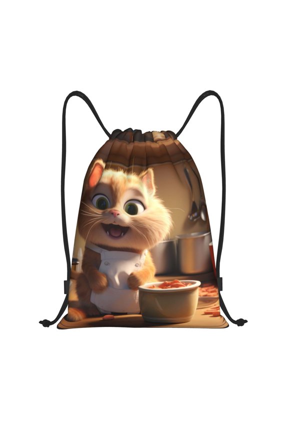 Cartoon Cooking Cat Print Drawstring Backpack,Drawstring Bags String Backpack Gym Cinch Sack Backpack Sport Bag Draw-Small