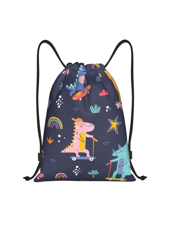 Cartoon Dinosaur Scooter Sport Blue Print Drawstring Backpack,Drawstring Bags String Backpack Gym Cinch Sack Backpack Sport Bag Draw-