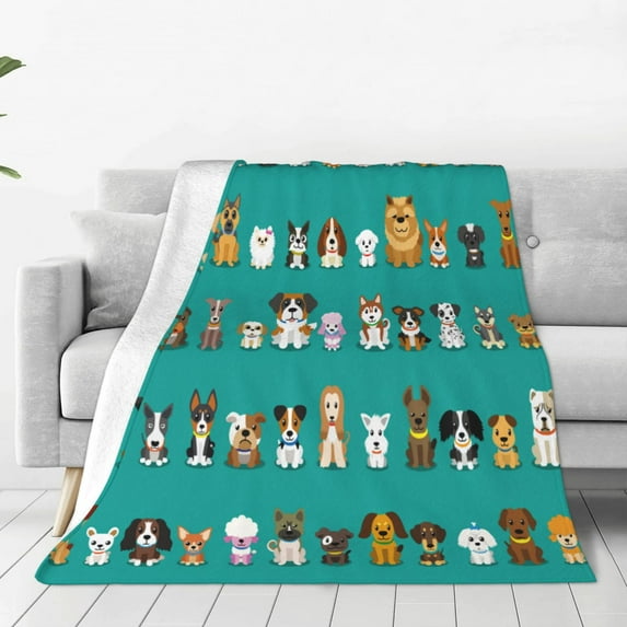 Honeii Cartoon Dogs Print Fleece Blanket - Throw Blanket for Bed, Sofa, Couch, Camping, and Travel , Microplush Ultra Soft Warm Blanket-60"x50"
