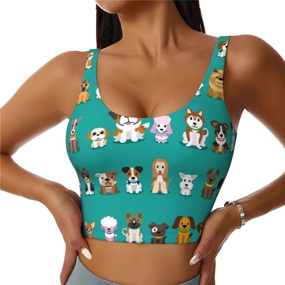 Honeii Cartoon Dogs patten Workout Crop Tank Top for Women Yoga Tank Tops Athletic Sports Shirts Exercise Undershirts,Sports Bra,Sports vest-Small