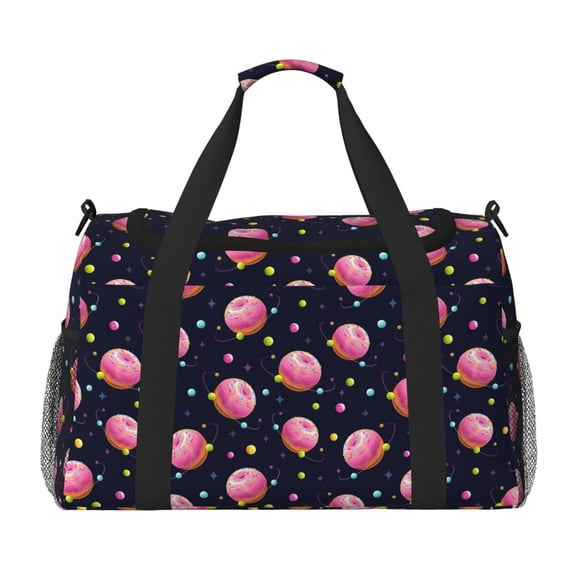Honeii Cartoon Donut Planets Print Gym Bag,Carry on Weekender Overnight Bag, Travel Duffel Bags, Personal Item Travel Bag,Tote Bag,Workout Dance Bag