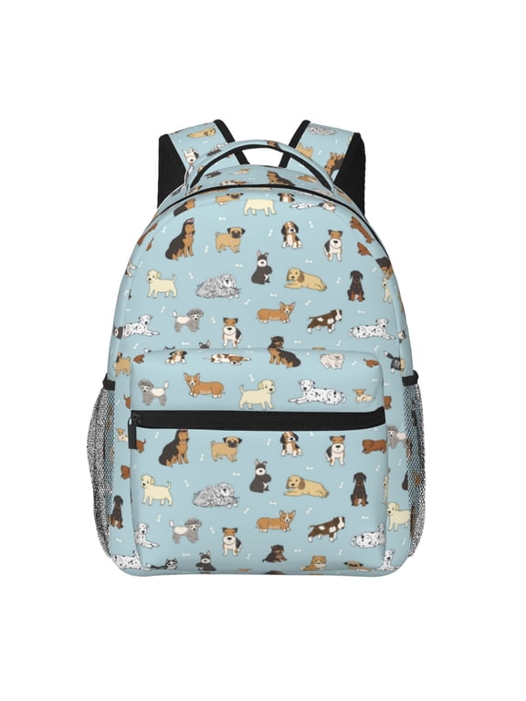 Cartoon Doodle Puppy Print Backpack for Both Men and Women, Basic Bookbag for College, Work, or Travel,Rucksack Computer Bag-One Size