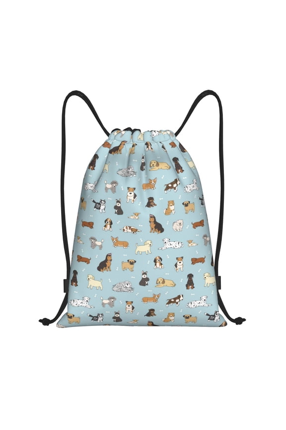 Cartoon Doodle Puppy Print Drawstring Backpack,Drawstring Bags String Backpack Gym Cinch Sack Backpack Sport Bag Draw-Small