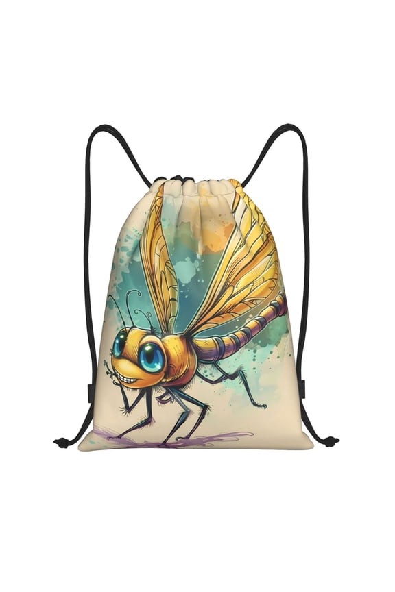 Cartoon Dragonfly Art Print Drawstring Backpack,Drawstring Bags String Backpack Gym Cinch Sack Backpack Sport Bag Draw-Small