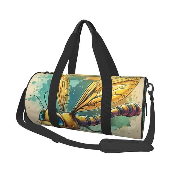 Honeii Cartoon Dragonfly Art Print Duffle Bag and Adjustable Strap,Foldable Travel Duffel Bags for Men Women,Waterproof Duffel Bags