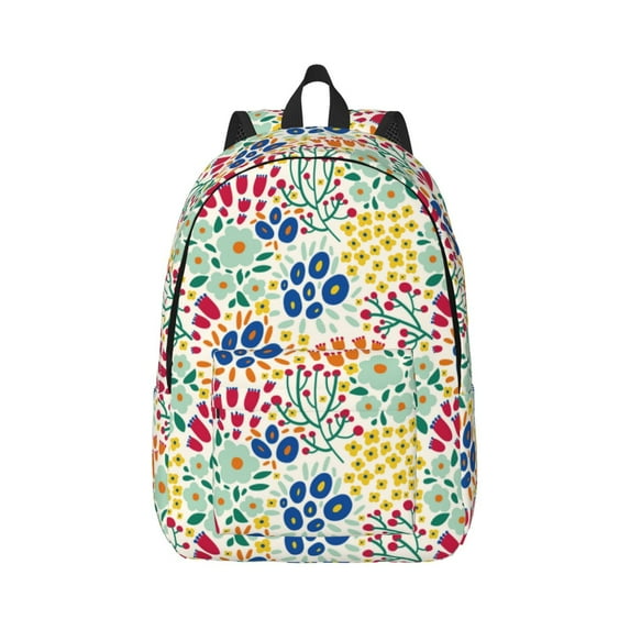 Honeii Cartoon Flowers Print Canvas College Laptop Backpack, Durable Rucksack Travel Notebook Bag School Backpack Book Bag for Men Women-Medium