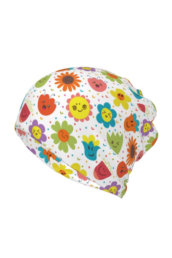 Cartoon Flowers Print Winter Beanie Daily Hat - Thermal Polar Fleece Ski Running Hat Skull Cap for Men and Women,Beanie