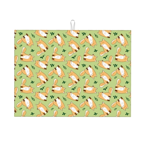 Honeii Cartoon Fox 2 Print Kitchen Drying Mat Coffee Bar Mat Hide Stain Coffee Maker Mat for Countertops Coffee Pot Dish Drying Mat