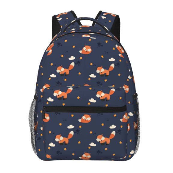 Honeii Cartoon Fox Print Backpack for Both Men and Women, Basic Bookbag for College, Work, or Travel,Rucksack Computer Bag-One Size