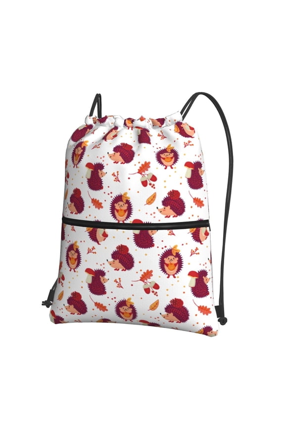 Cartoon Hedgehogs Print Drawstring Backpack,String Bag,Sackpack Cinch Water Resistant Nylon for Gym Shopping Sport Yoga