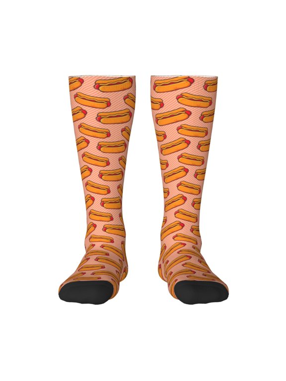 Cartoon Hot Dog Print Long Socks,Novelty Design Socks Gift for Men and Women,Crew Socks,Calf Socks
