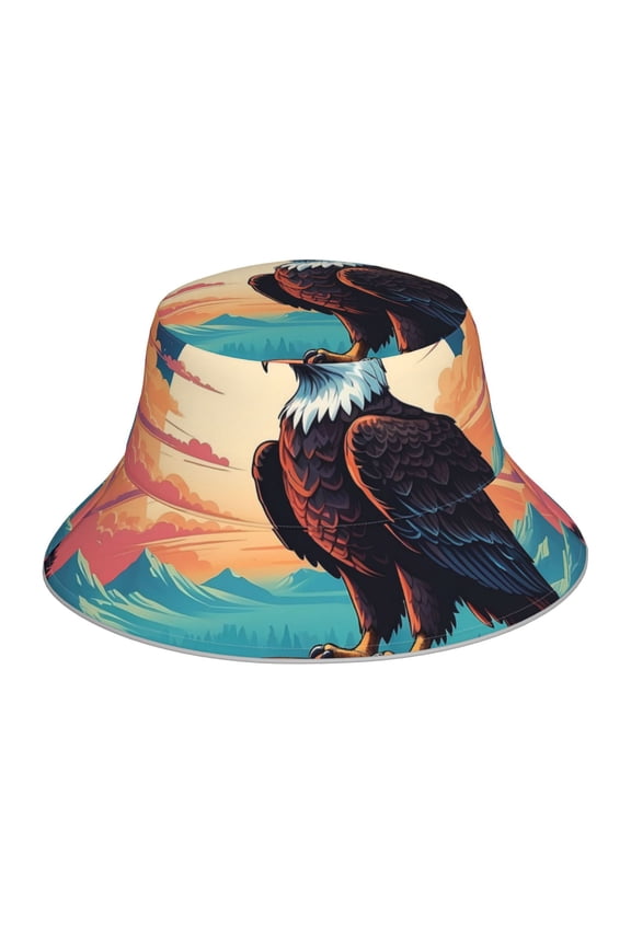 Cartoon Iceberg Bald Eagle for Unisex Bucket Hat Waterproof Rain Hat Reversible Shiny Rave Bucket Hat for Concert Festival Boonie Cap