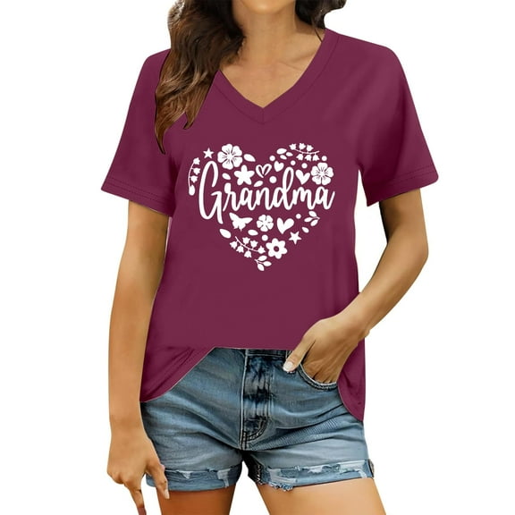 Women's V Neck Printed Short Sleeve T-Shirt Casual Summer Top Comfortable Stylish Ladies Tee Fashionable Breathable Soft Fabric