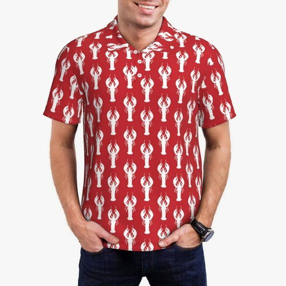 Honeii Cartoon Lobster print Polo Shirt, a classic short-sleeved, button-down golf shirt designed for menX-Large