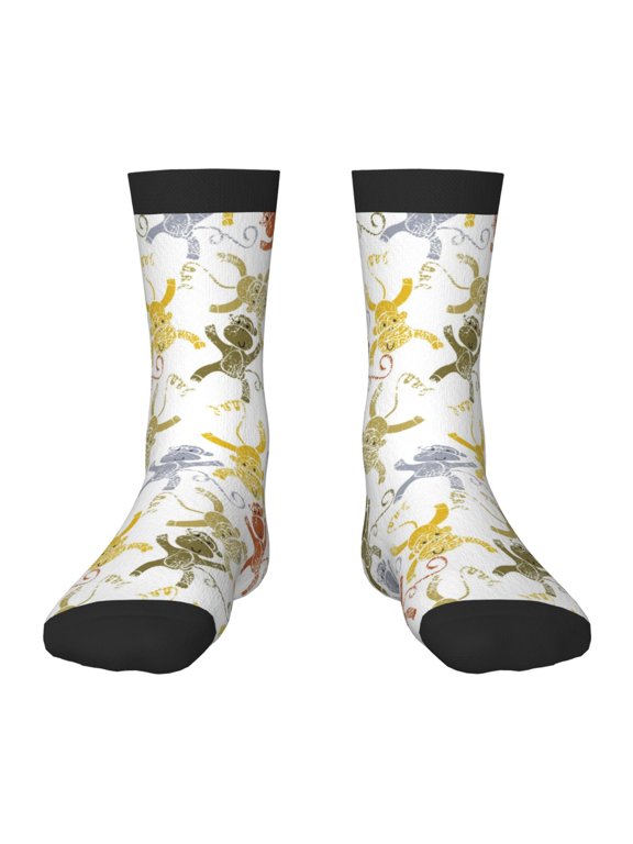 Cartoon Monkey Print Children's Colorful Socks,Unisex Kids and Toddlers' Cushioned Sock,Kids Athletic Crew Socks,for Everyday Wear and Sports