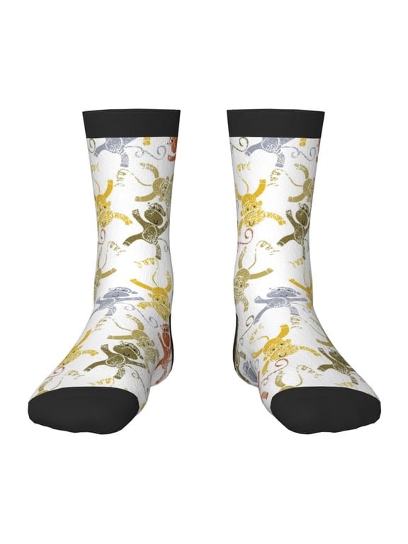 Cartoon Monkey Print Children's Colorful Socks,Unisex Kids and Toddlers' Cushioned Sock,Kids Athletic Crew Socks,for Everyday Wear and Sports