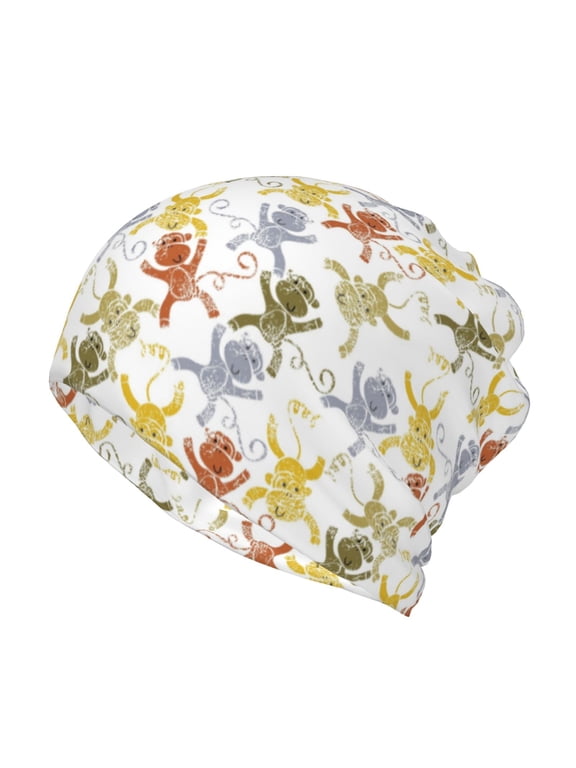 Cartoon Monkey Print Winter Beanie Daily Hat - Thermal Polar Fleece Ski Running Hat Skull Cap for Men and Women,Beanie