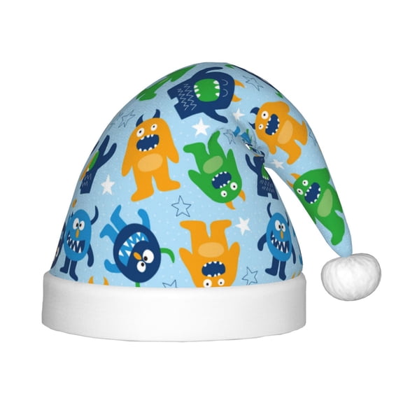 Honeii Cartoon Monster Print Hat Santa Claus Hat For Xmas Party, Christmas Caps For Boys Girls Child,Christmas Beanie