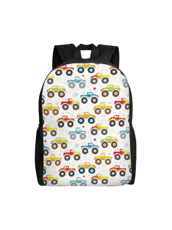 Cartoon Monster Trucks Print Laptop Backpack for Work, College, Travel, Daily Backpacks for Men Women, Sport Rucksack,Computer Bag