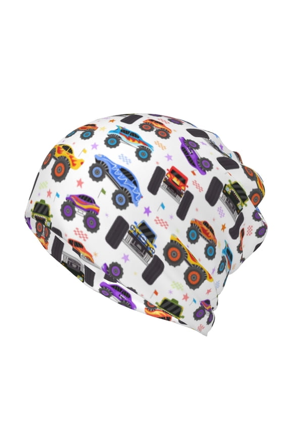 Cartoon Monster Trucks1 Print Winter Beanie Daily Hat - Thermal Polar Fleece Ski Running Hat Skull Cap for Men and Women,Beanie