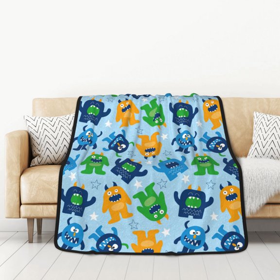Honeii Cartoon Monster for Throw Blanket for Couch - Thick Blanket, Soft Fuzzy Plush Throw Blanket for All Seasons, Double Sided Blanket,50x60 In