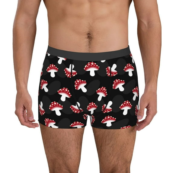 Honeii Cartoon Mushroom Men's Underwear Boxer Briefs Pack, ComfortSoft Boxer Brief for Men, Moisture-Wicking Breathable-Large