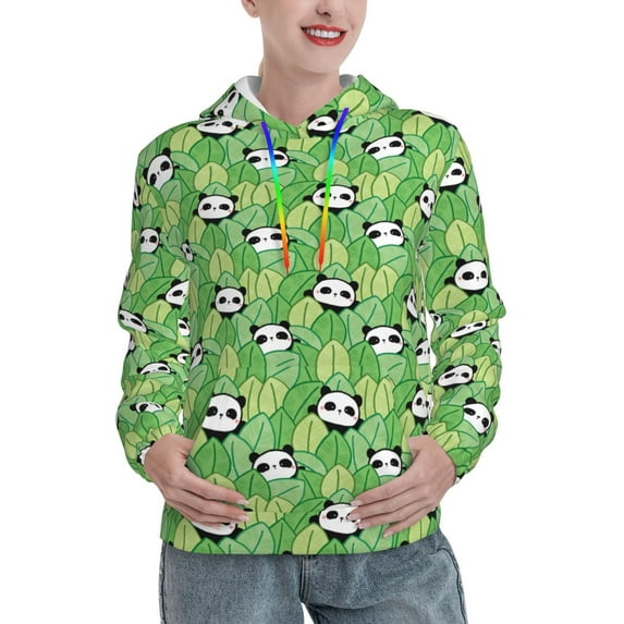 Honeii Cartoon Panda And Leaf 1 Pattern Womens Oversized Hoodies Long Sleeve Sweatshirts Pullover Fall Outfits with Pocket-X-Large