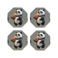 thumbnail image 1 of Honeii Cartoon Pandas Basketball Print Leather Coaster Set of 4, Ideal for Safeguarding Your Furniture from Drinks Spills and Effortless Cleanup-Octagon, 1 of 6