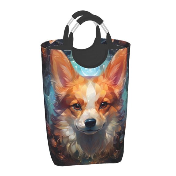 Honeii Cartoon Pattern Corgi Print Laundry Hamper Collapsible Laundry Baskets, Freestanding Waterproof Clothes Hamper with Easy Carry Handles