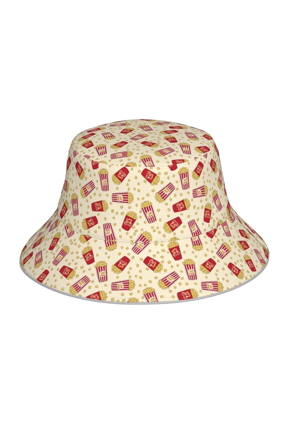 Cartoon Popcorn for Unisex Bucket Hat Waterproof Rain Hat Reversible Shiny Rave Bucket Hat for Concert Festival Boonie Cap