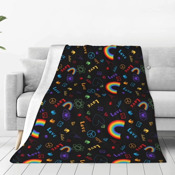 Honeii Cartoon Pride Lgbt Print Fleece Blanket - Throw Blanket for Bed, Sofa, Couch, Camping, and Travel , Microplush Ultra Soft Warm Blanket-80"x60"